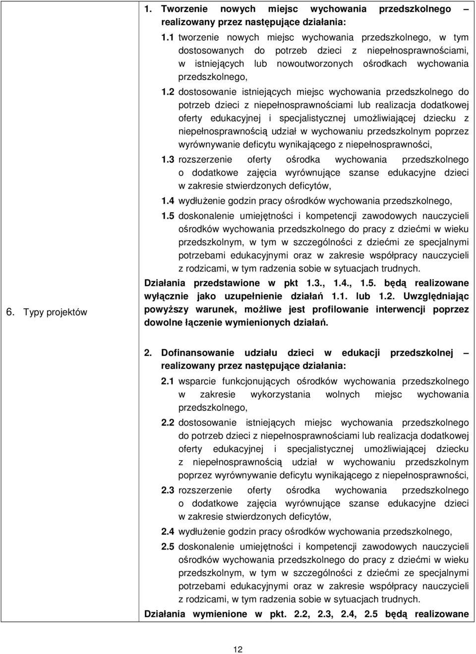 2 dostosowanie istniejących miejsc wychowania przedszkolnego do potrzeb dzieci z niepełnosprawnościami lub realizacja dodatkowej oferty edukacyjnej i specjalistycznej umożliwiającej dziecku z