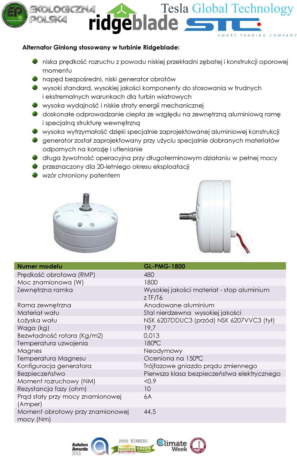 względu na zewnętrzną aluminiową ramę i specjalną strukturę wewnętrzną wysoka wytrzymałość dzięki specjalnie zaprojektowanej aluminiowej konstrukcji generator został zaprojektowany przy użyciu