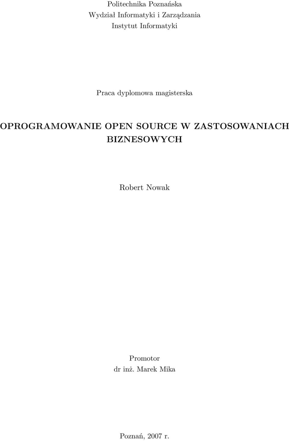 magisterska OPROGRAMOWANIE OPEN SOURCE W