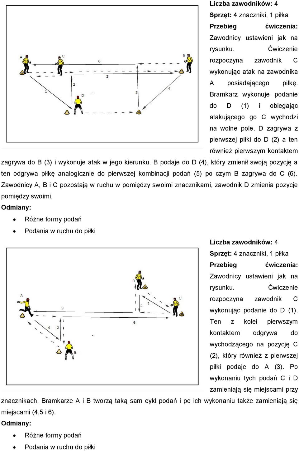 D zagrywa z pierwszej piłki do D (2) a ten również pierwszym kontaktem zagrywa do B (3) i wykonuje atak w jego kierunku.