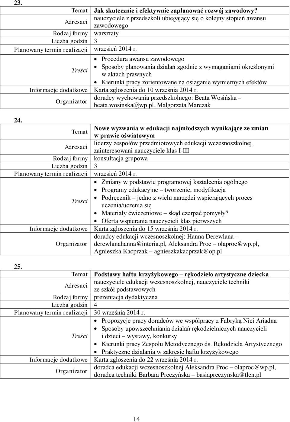 września 2014 r. doradcy wychowania przedszkolnego: Beata Wosińska beata.wosinska@wp.