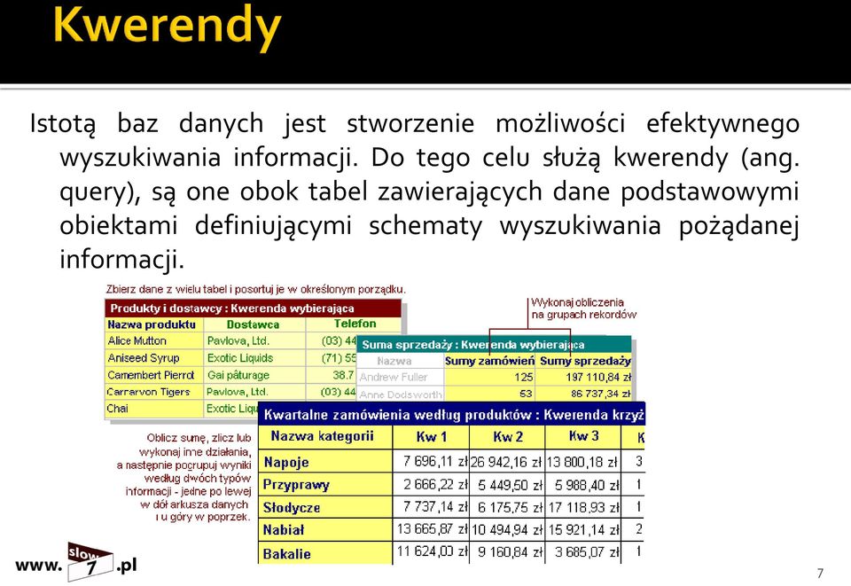 query), są one obok tabel zawierających dane podstawowymi