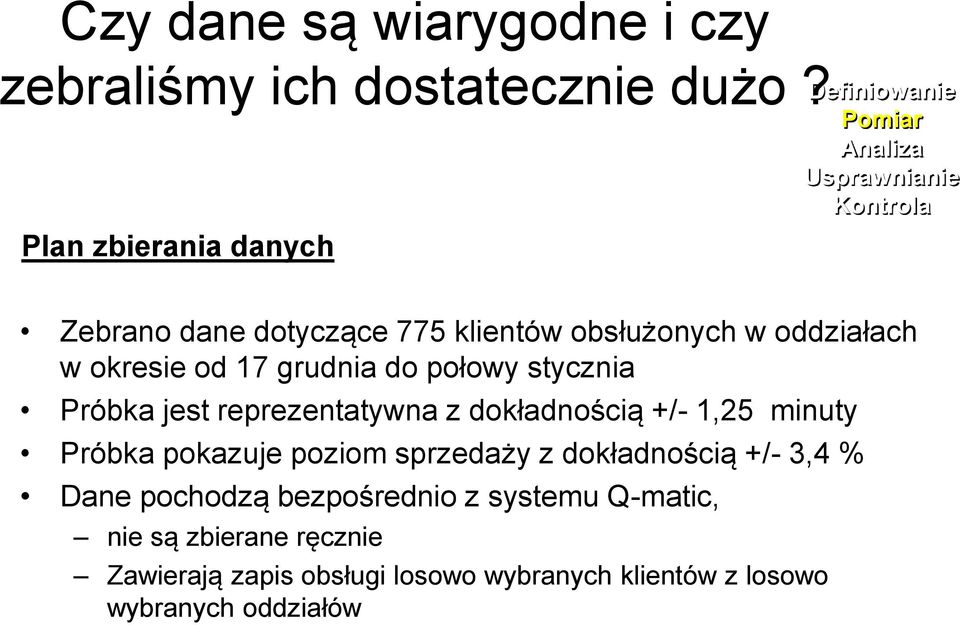 oddziałach w okresie od 17 grudnia do połowy stycznia Próbka jest reprezentatywna z dokładnością +/- 1,25 minuty Próbka