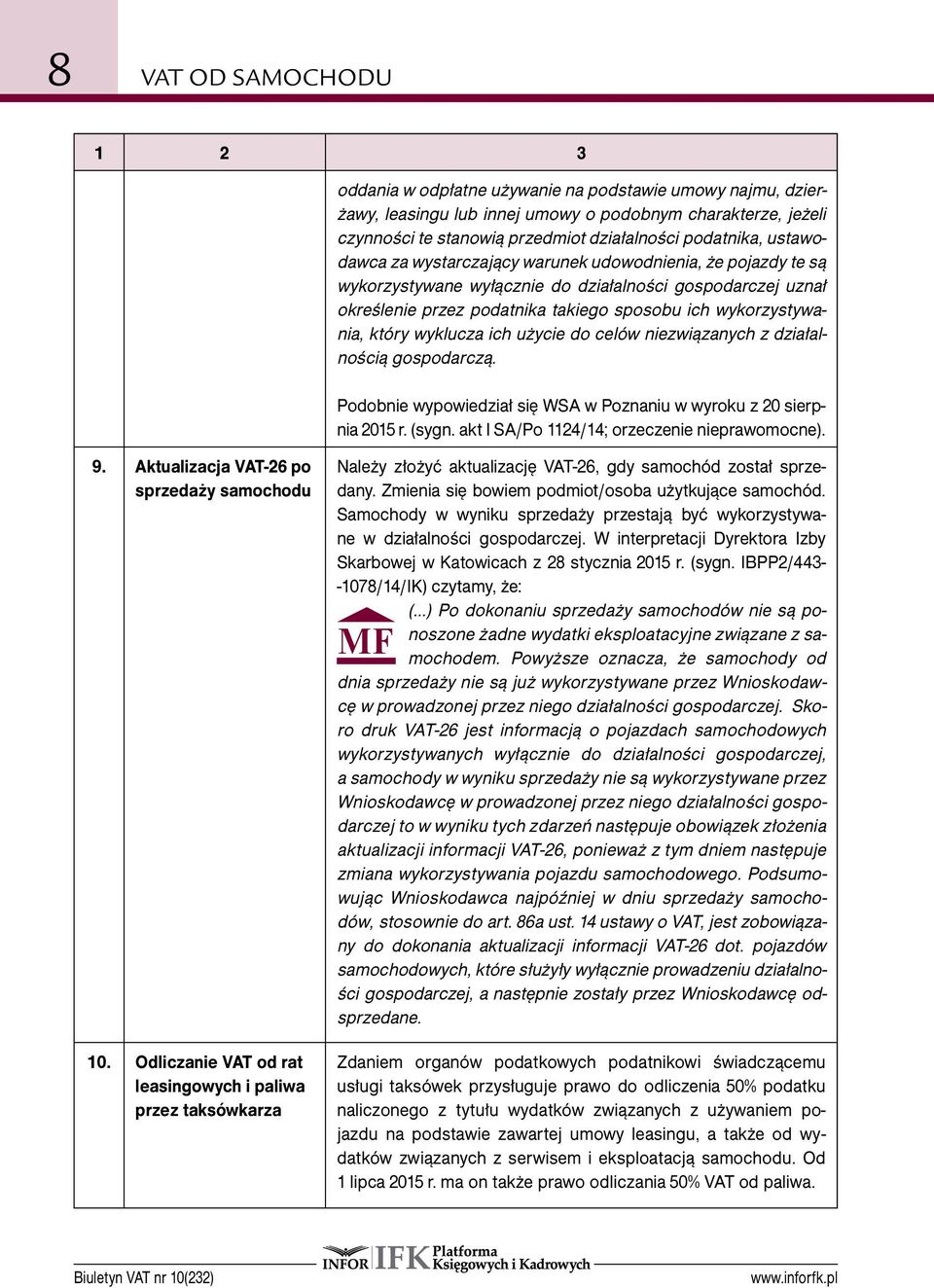 wyklucza ich użycie do celów niezwiązanych z działalnością gospodarczą. Podobnie wypowiedział się WSA w Poznaniu w wyroku z 20 sierpnia 2015 r. (sygn. akt I SA/Po 1124/14; orzeczenie nieprawomocne).