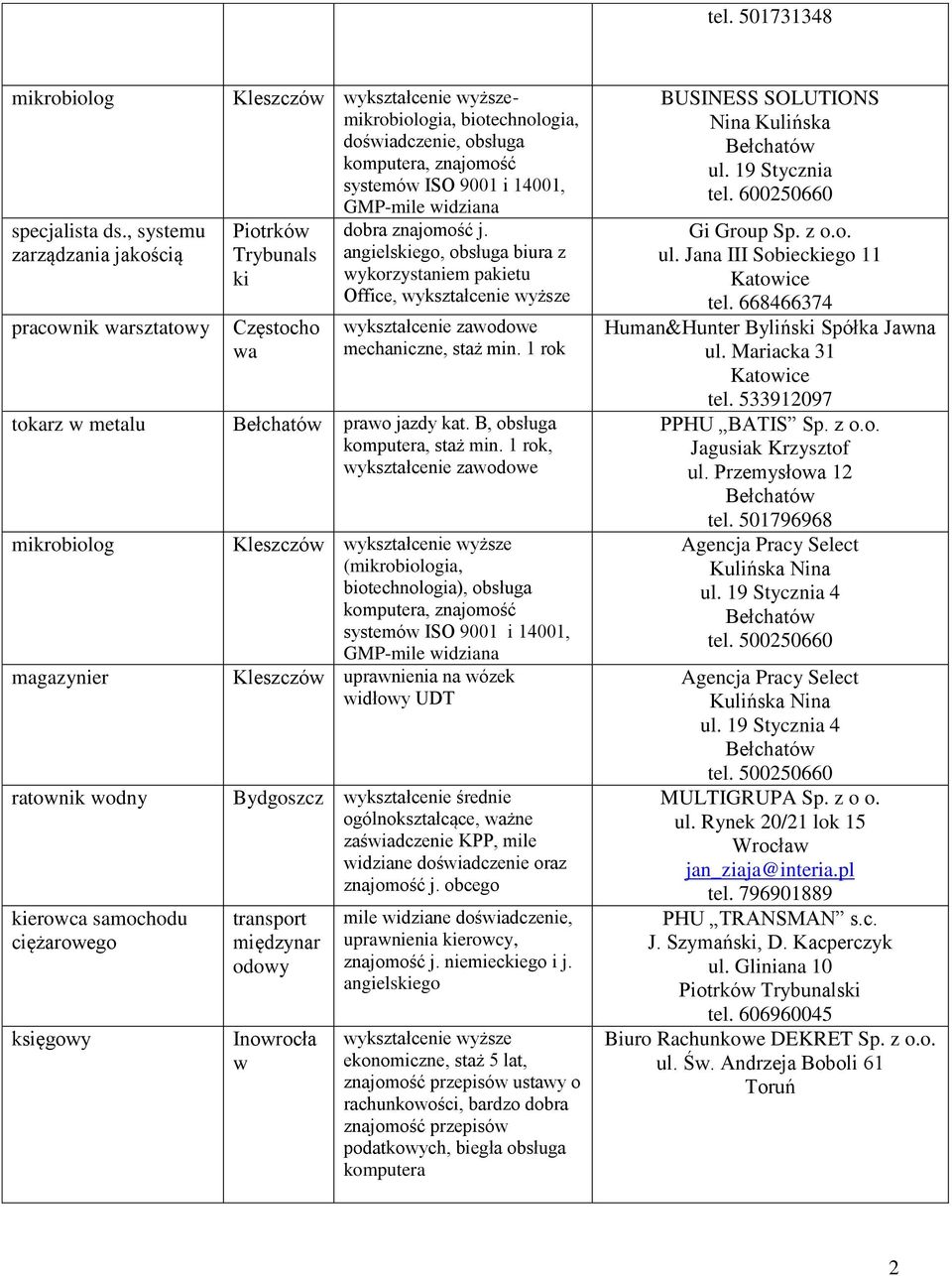 widziana Piotrków Trybunals ki Częstocho wa dobra znajomość j. angielskiego, obsługa biura z wykorzystaniem pakietu Office, wykształcenie wyższe mechaniczne, staż min.