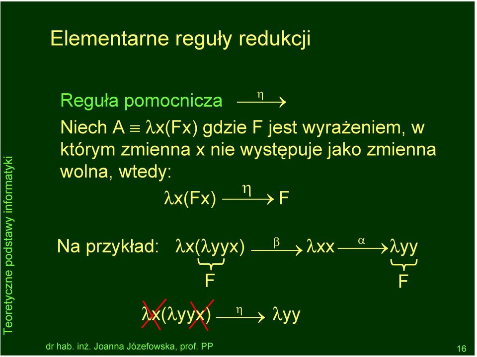 nie występuje jako zmienna wolna, wtedy: λx(fx) η F