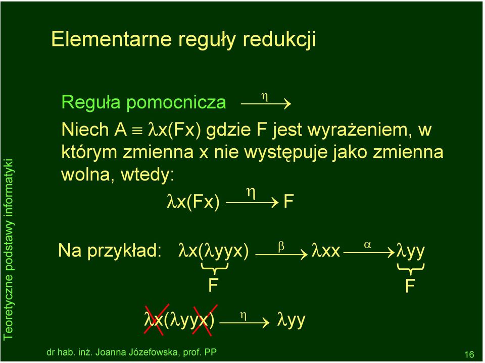 nie występuje jako zmienna wolna, wtedy: λx(fx) η F