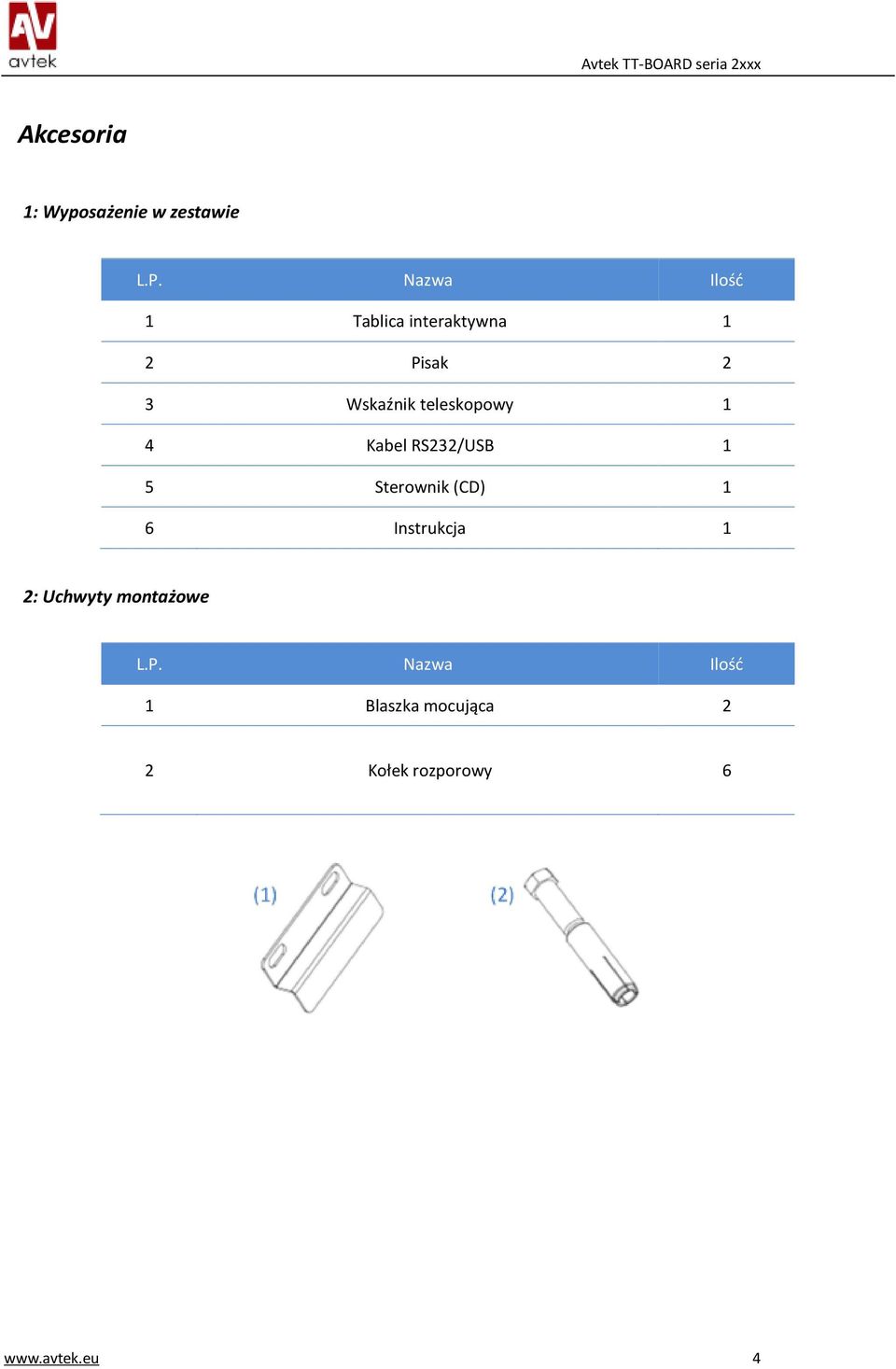 teleskopowy 1 4 Kabel RS232/USB 1 5 Sterownik (CD) 1 6