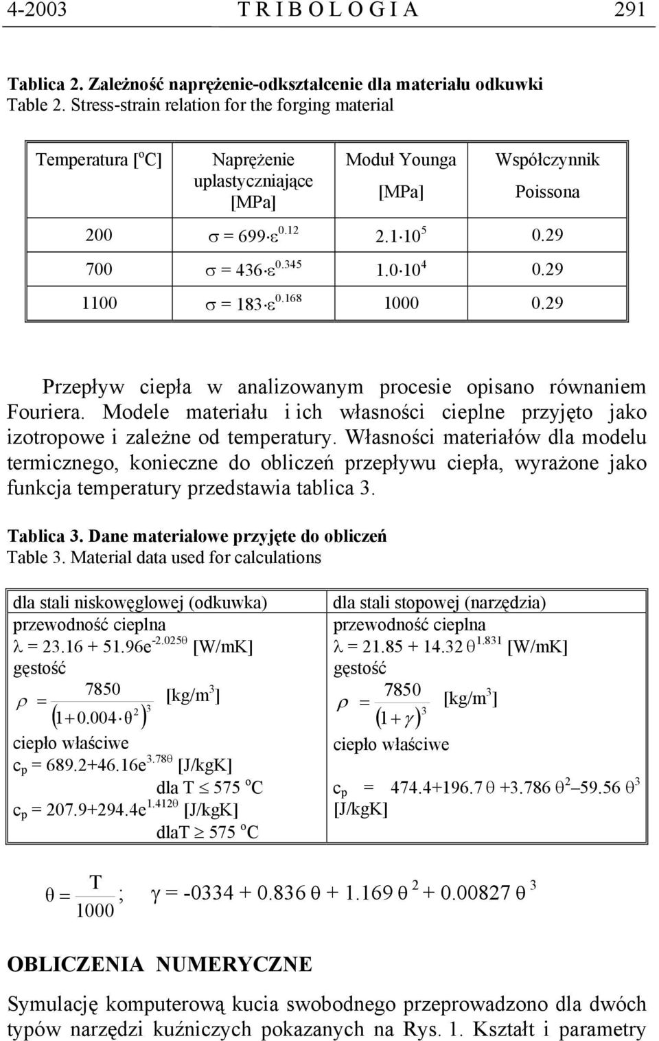 0 10 4 0.29 1100 σ = 183 ε 0.168 1000 0.29 Przepływ ciepła w analizowanym procesie opisano równaniem Fouriera.