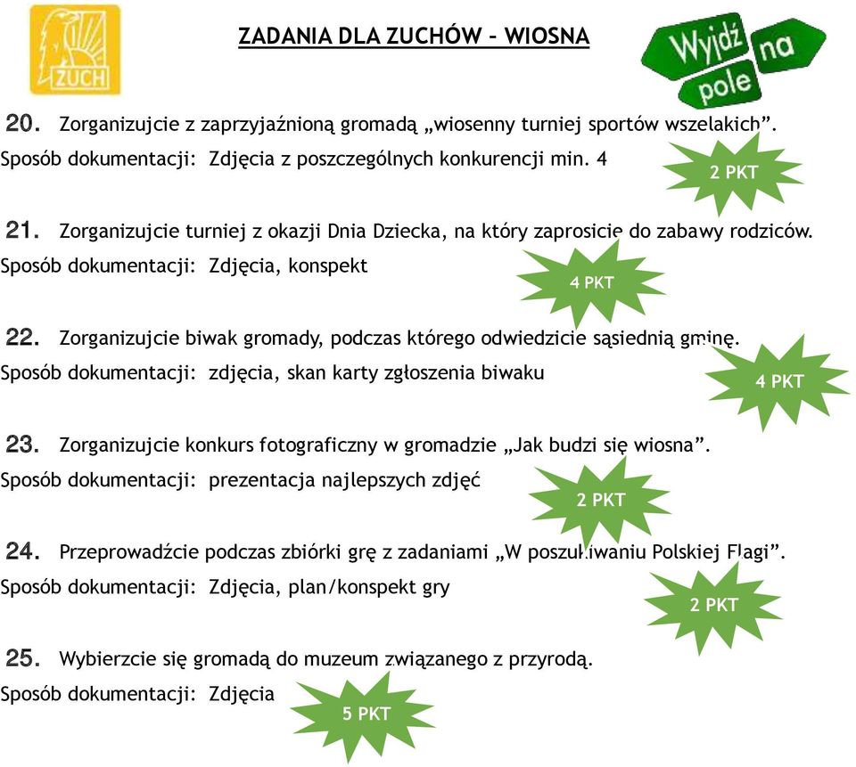 Zorganizujcie biwak gromady, podczas którego odwiedzicie sąsiednią gminę. Sposób dokumentacji: zdjęcia, skan karty zgłoszenia biwaku 23.