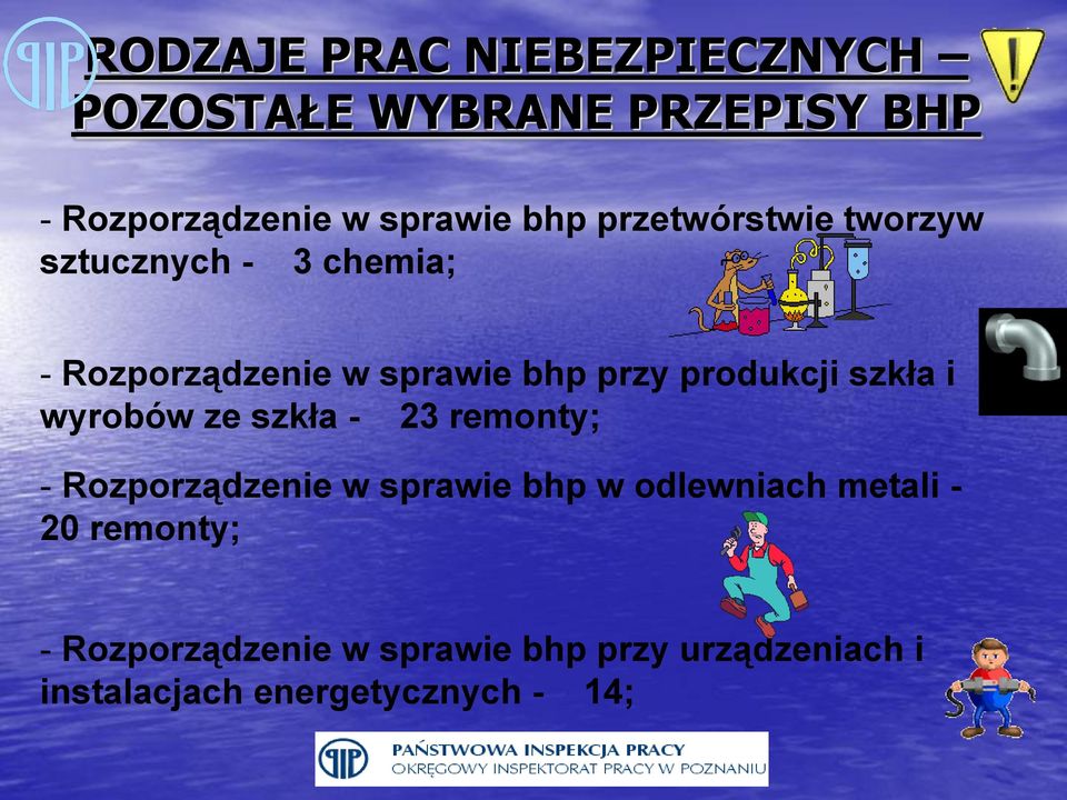 szkła i wyrobów ze szkła - 23 remonty; - Rozporządzenie w sprawie bhp w odlewniach metali -