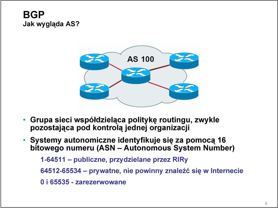 organizacji Systemy autonomiczne identyfikuje się za pomocą 16 bitowego numeru (ASN