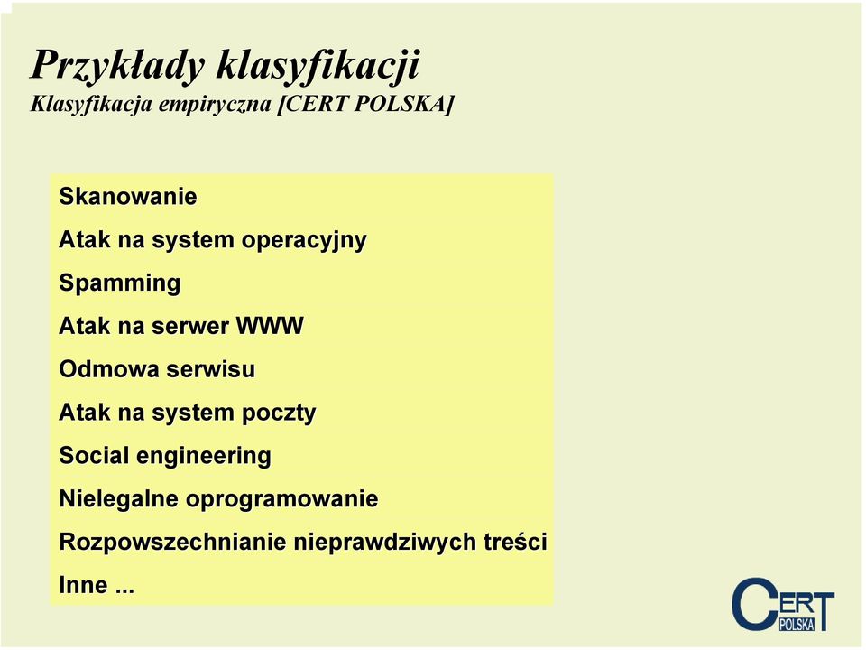 WWW Odmowa serwisu Atak na system poczty Social engineering