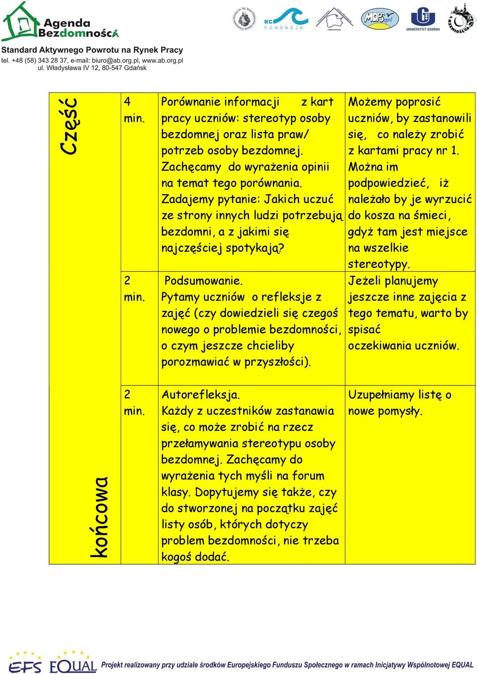 Pytamy uczniów o refleksje z zajęć (czy dowiedzieli się czegoś nowego o problemie bezdomności, o czym jeszcze chcieliby porozmawiać w przyszłości).