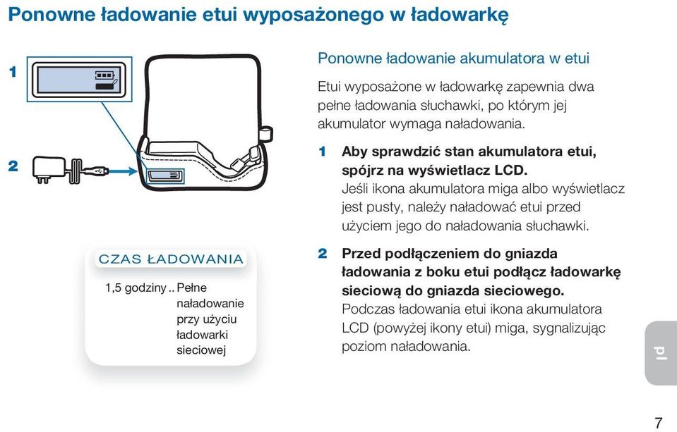 akumulator wymaga naładowania. 1 aby sprawdzić stan akumulatora etui, spójrz na wyświetlacz LCD.