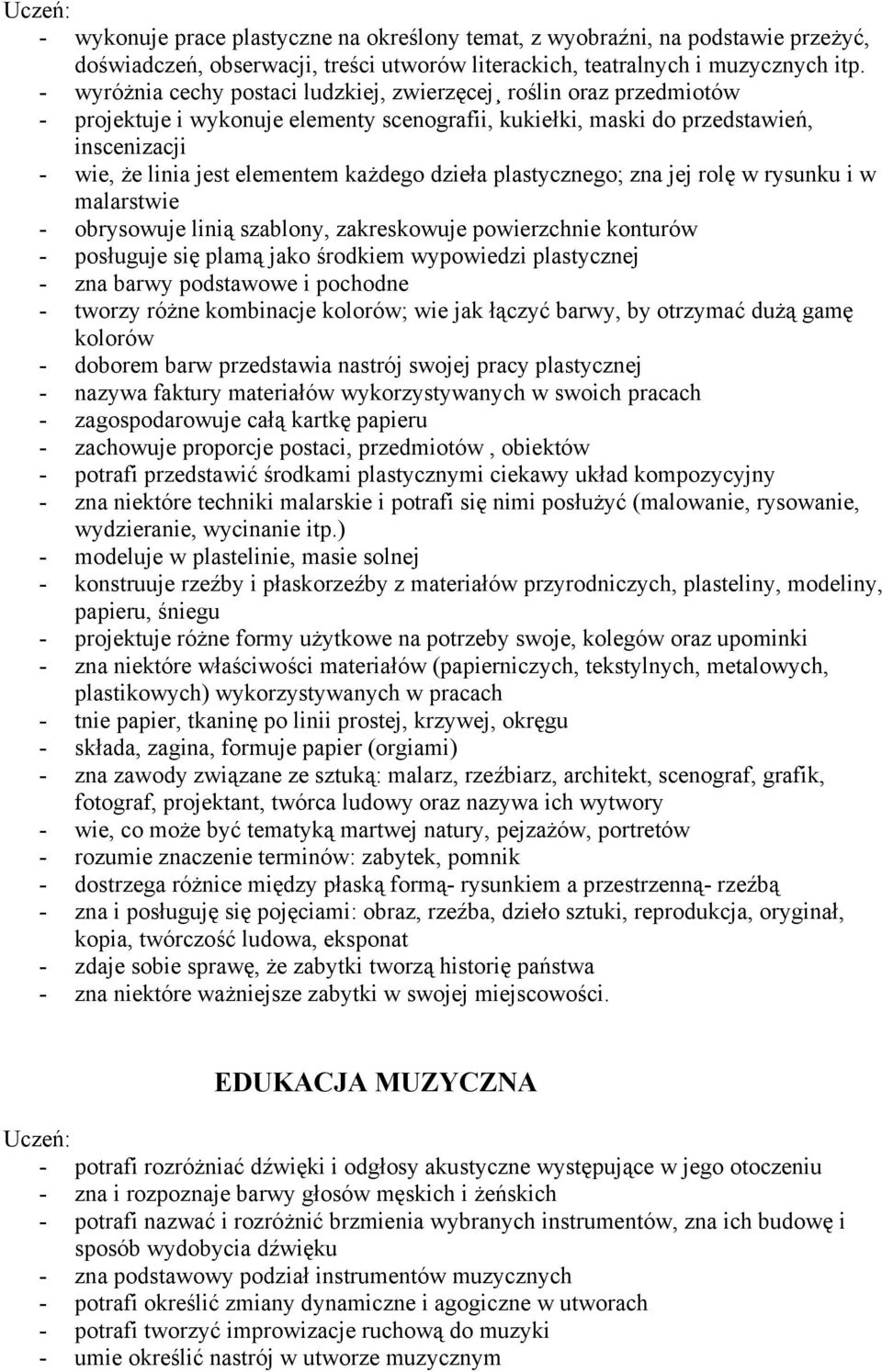 każdego dzieła plastycznego; zna jej rolę w rysunku i w malarstwie - obrysowuje linią szablony, zakreskowuje powierzchnie konturów - posługuje się plamą jako środkiem wypowiedzi plastycznej - zna