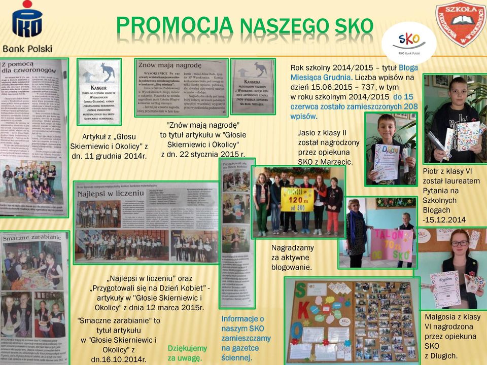 Jasio z klasy II został nagrodzony przez opiekuna SKO z Marzęcic. Piotr z klasy VI został laureatem Pytania na Szkolnych Blogach -15.12.