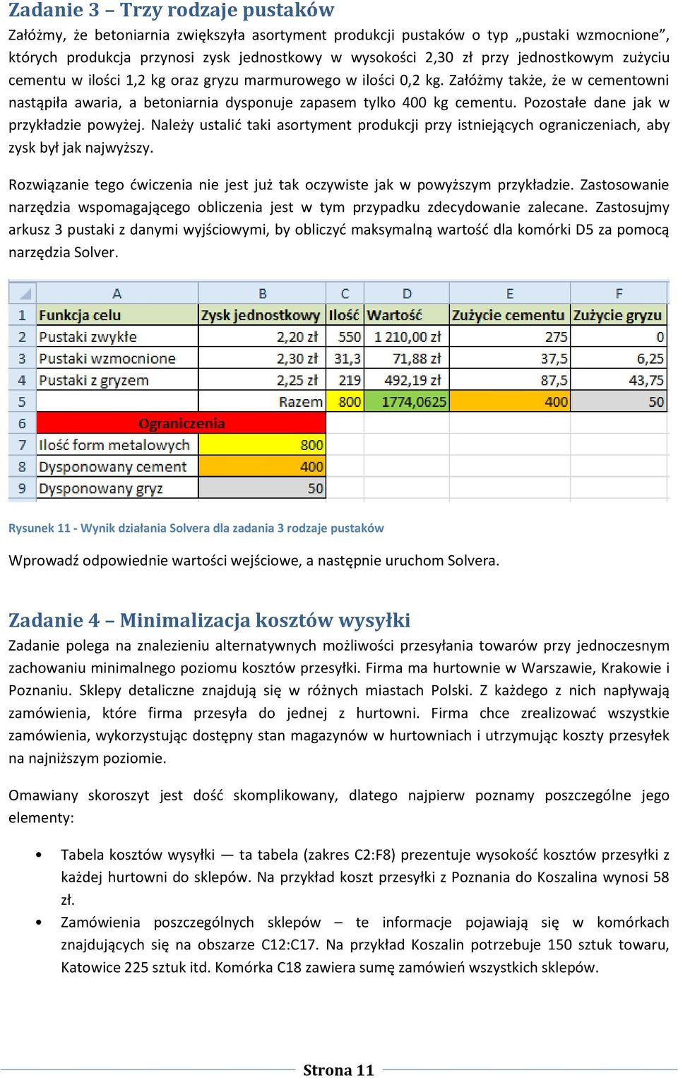 Pozostałe dane jak w przykładzie powyżej. Należy ustalić taki asortyment produkcji przy istniejących ograniczeniach, aby zysk był jak najwyższy.