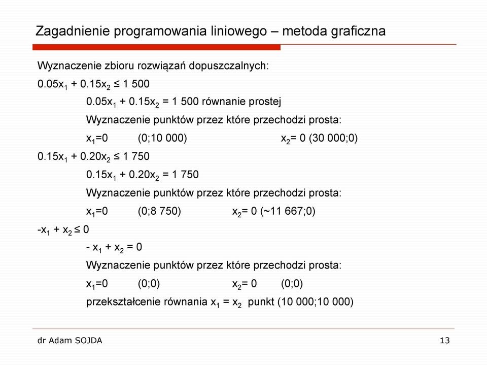 15 2 = 1 500 równanie prostej Wyznaczenie punktów przez które przechodzi prosta: 1 =0 (0;10 000) 2 = 0 (30 000;0) 0.15 1 0.