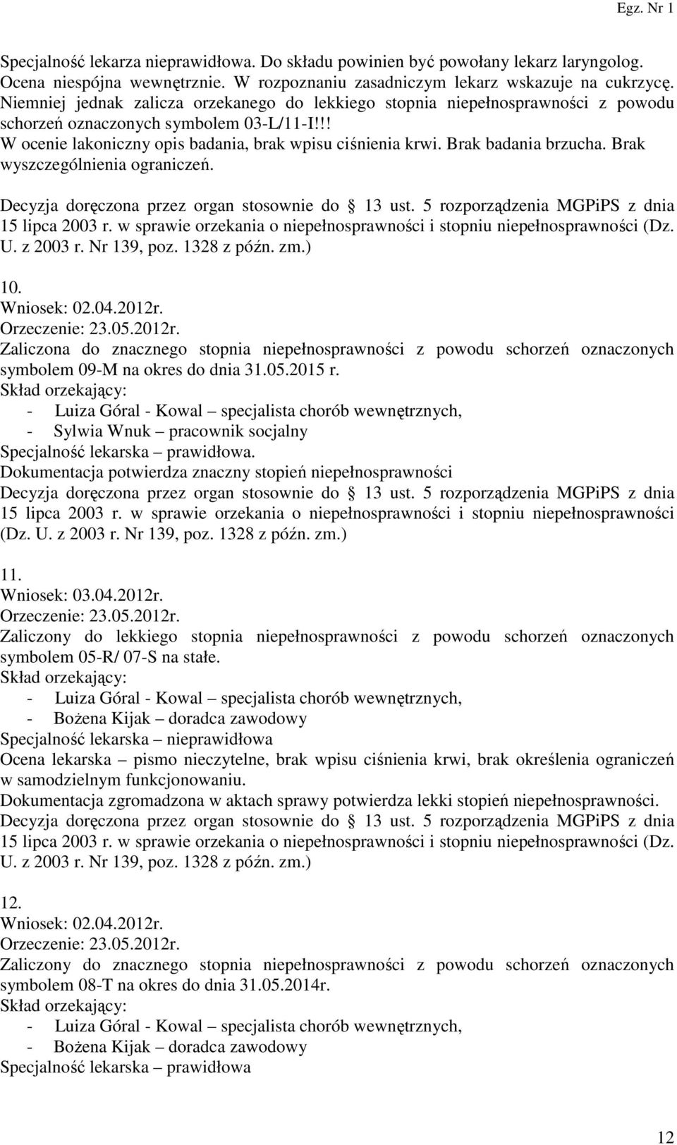 Brak badania brzucha. Brak wyszczególnienia ograniczeń. (Dz. U. z 2003 r. Nr 139, poz. 1328 z późn. zm.) 10. Wniosek: 02.04.2012r.