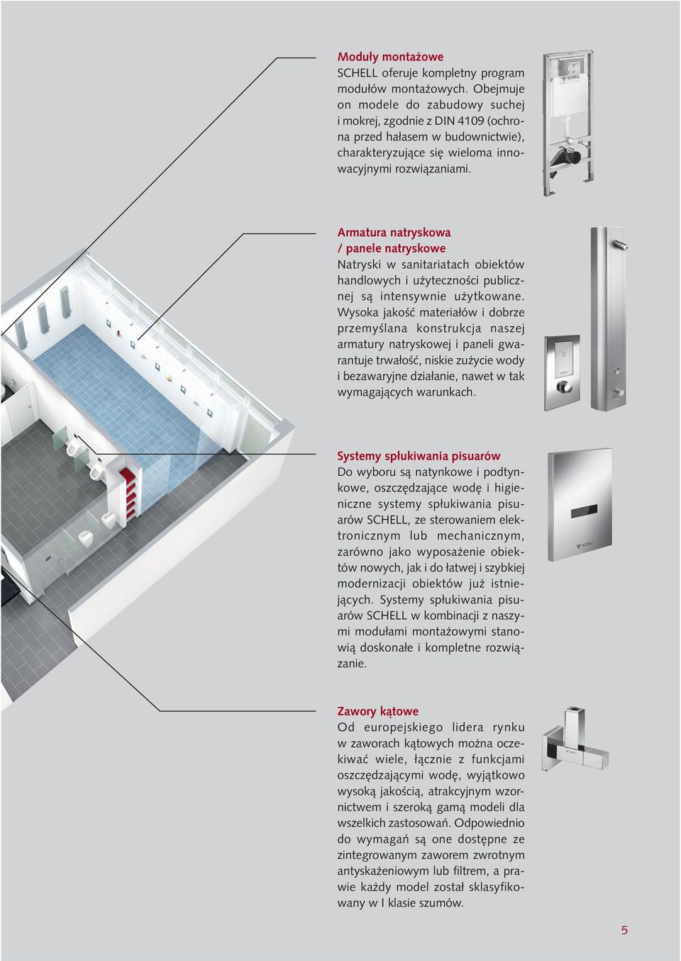 Armatura natryskowa / panele natryskowe Natryski w sanitariatach obiektów handlowych i użyteczności publicznej są intensywnie użytkowane.