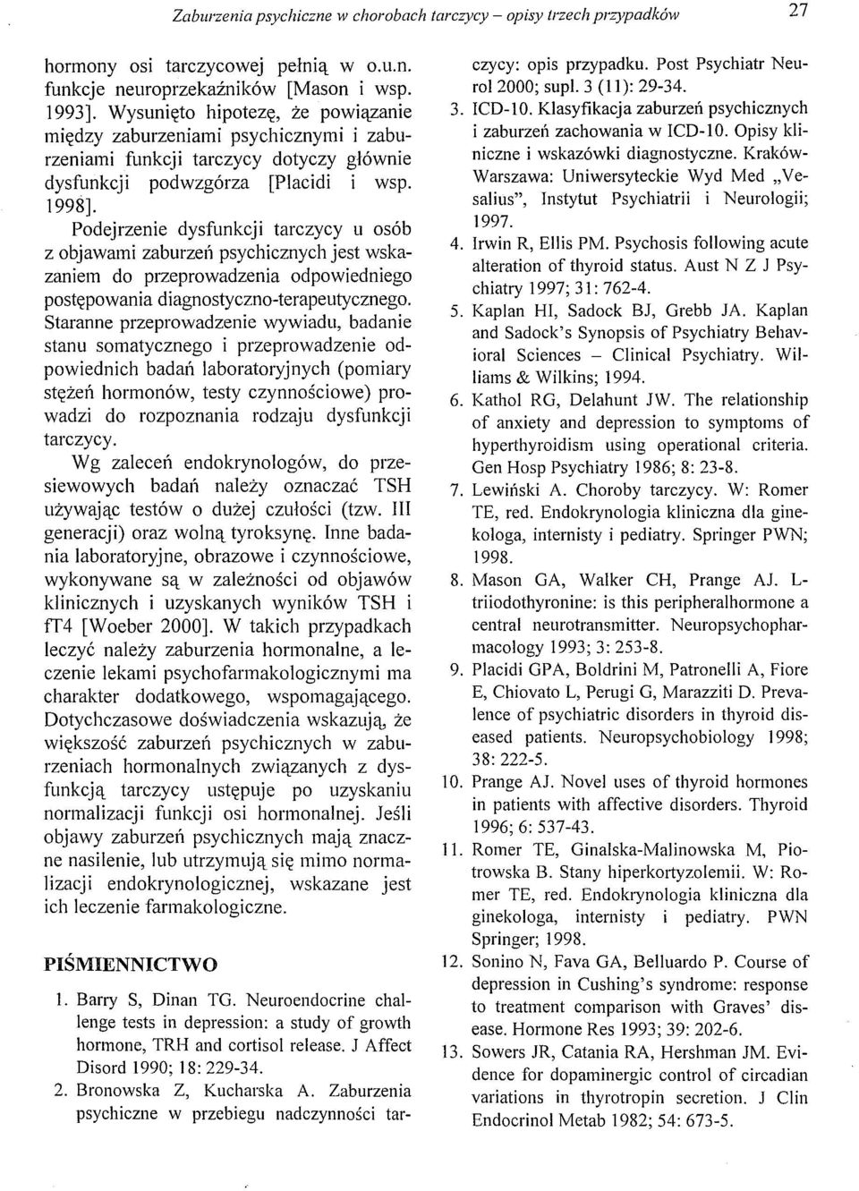 Podejrzenie dysfunkcji tarczycy u osób z objawami zaburzeń psychicznych jest wskazaniem do przeprowadzenia odpowiedniego postępowania diagnostyczno-terapeutycznego.