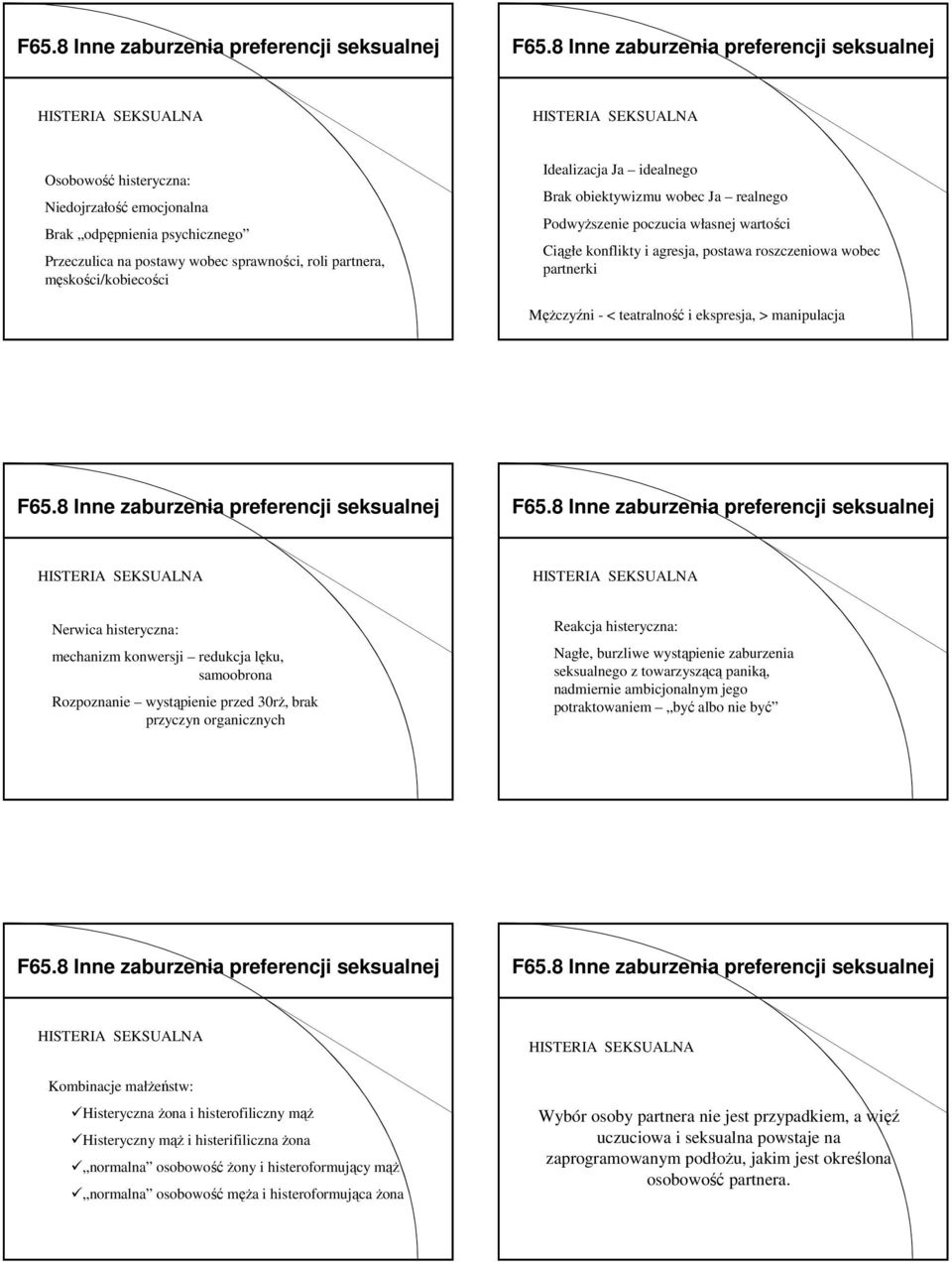 ekspresja, > manipulacja HISTERIA SEKSUALNA HISTERIA SEKSUALNA Nerwica histeryczna: mechanizm konwersji redukcja lęku, samoobrona Rozpoznanie wystąpienie przed 30rŜ, brak przyczyn organicznych