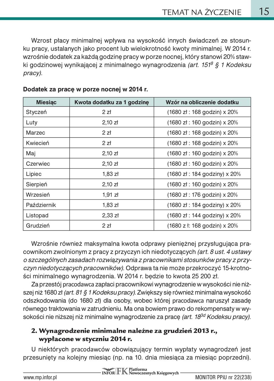 Dodatek za pracę w porze nocnej w 2014 r.