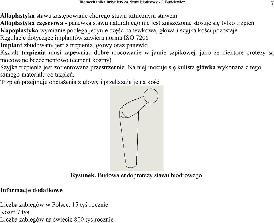 dotyczące implantów zawiera norma ISO 7206 Implant zbudowany jest z trzpienia, głowy oraz panewki.