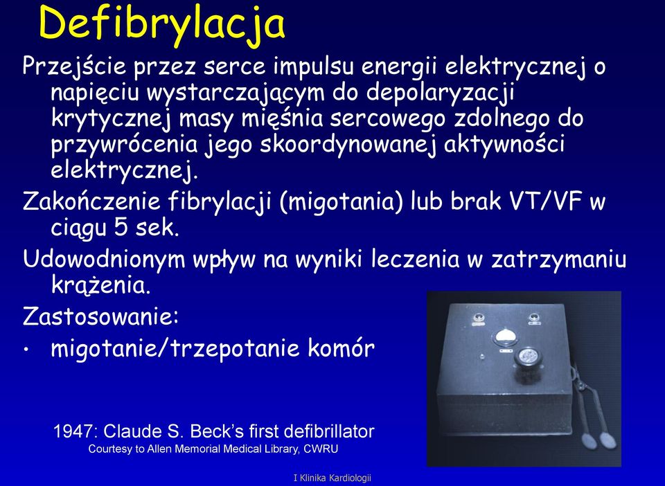 Zakończenie fibrylacji (migotania) lub brak VT/VF w ciągu 5 sek.