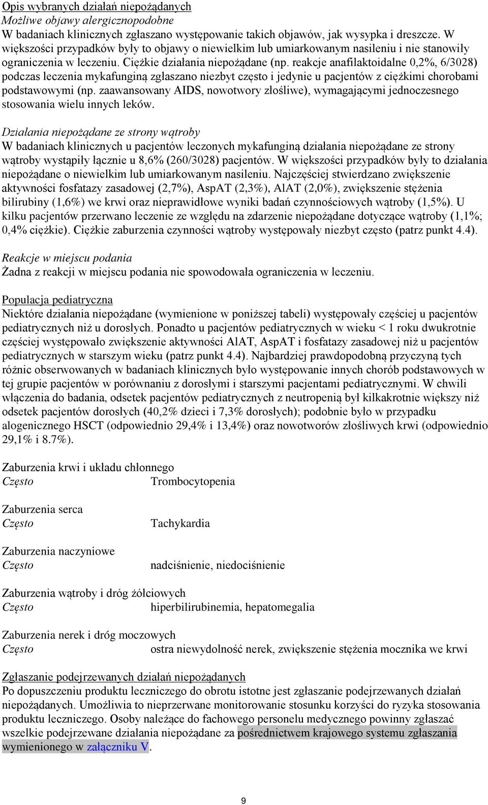 reakcje anafilaktoidalne 0,2%, 6/3028) podczas leczenia mykafunginą zgłaszano niezbyt często i jedynie u pacjentów z ciężkimi chorobami podstawowymi (np.