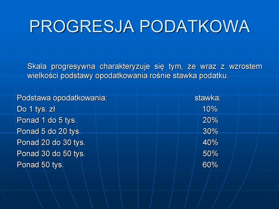 Podstawa opodatkowania: stawka: Do 1 tys. zł 10% Ponad 1 do 5 tys.
