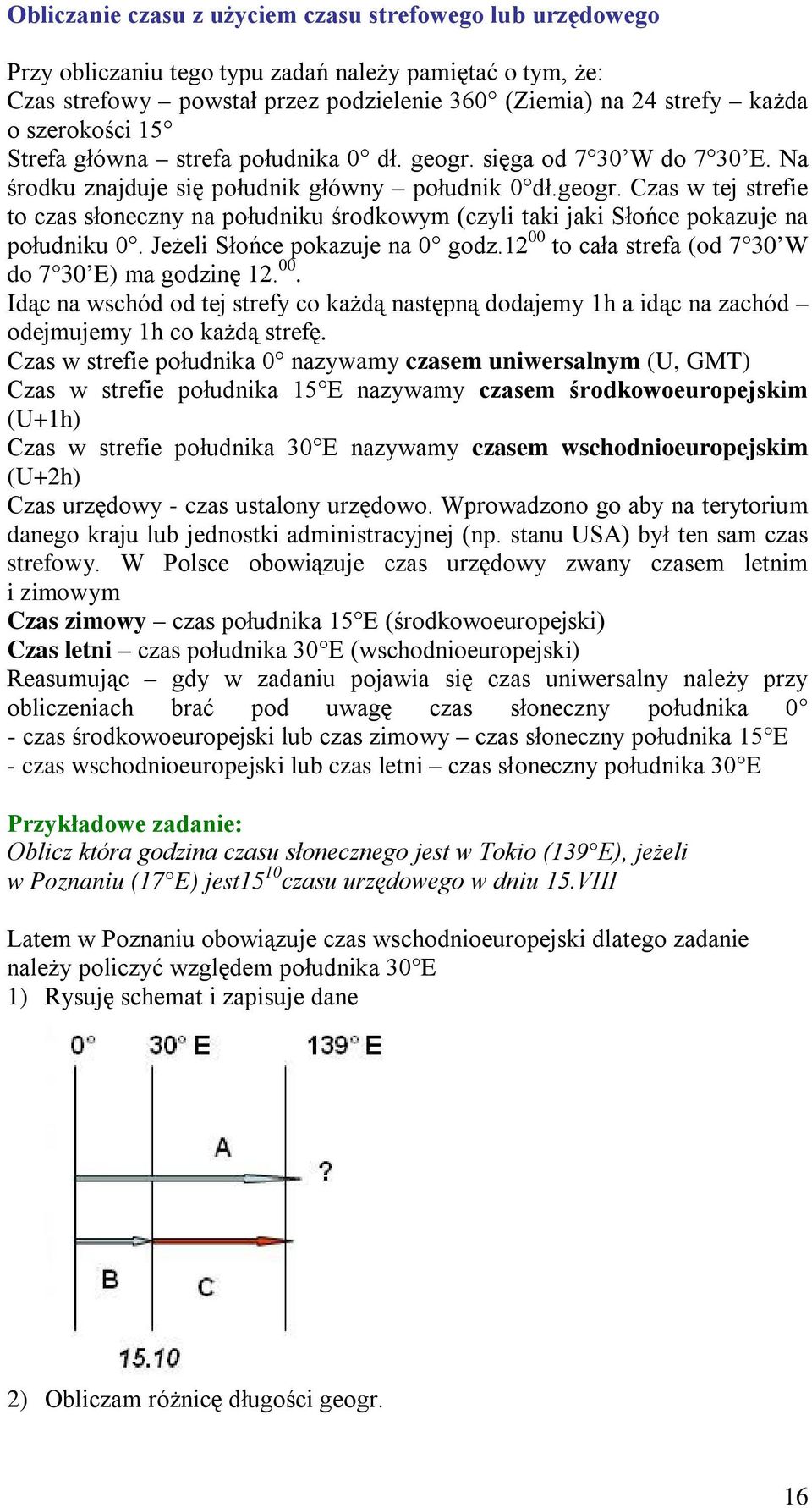 Jeżeli Słońce pokazuje na 0 godz.12 00 to cała strefa (od 7 30 W do 7 30 E) ma godzinę 12. 00. Idąc na wschód od tej strefy co każdą następną dodajemy 1h a idąc na zachód odejmujemy 1h co każdą strefę.