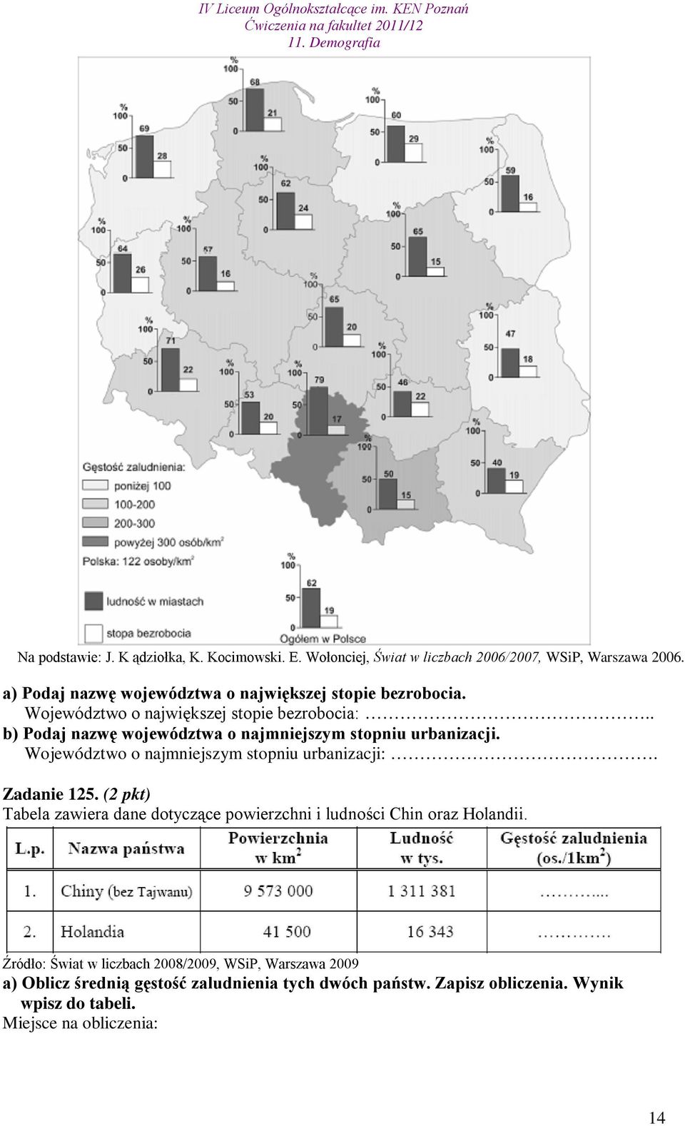 . b) Podaj nazwę województwa o najmniejszym stopniu urbanizacji. Województwo o najmniejszym stopniu urbanizacji:. Zadanie 125.