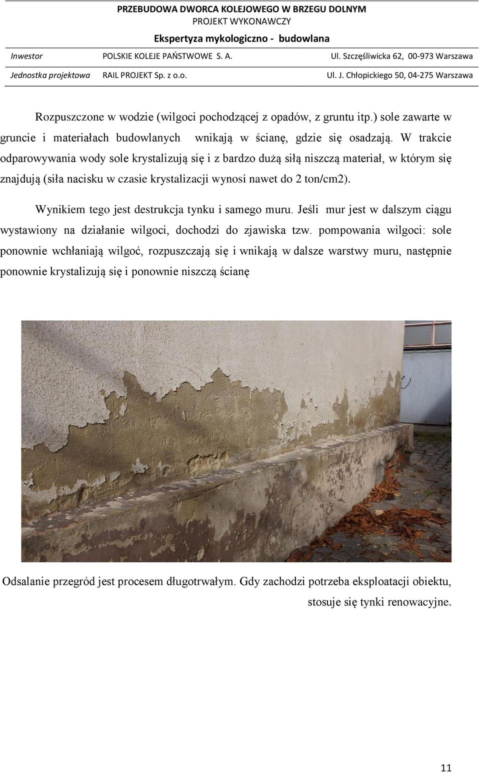 Wynikiem tego jest destrukcja tynku i samego muru. Jeśli mur jest w dalszym ciągu wystawiony na działanie wilgoci, dochodzi do zjawiska tzw.
