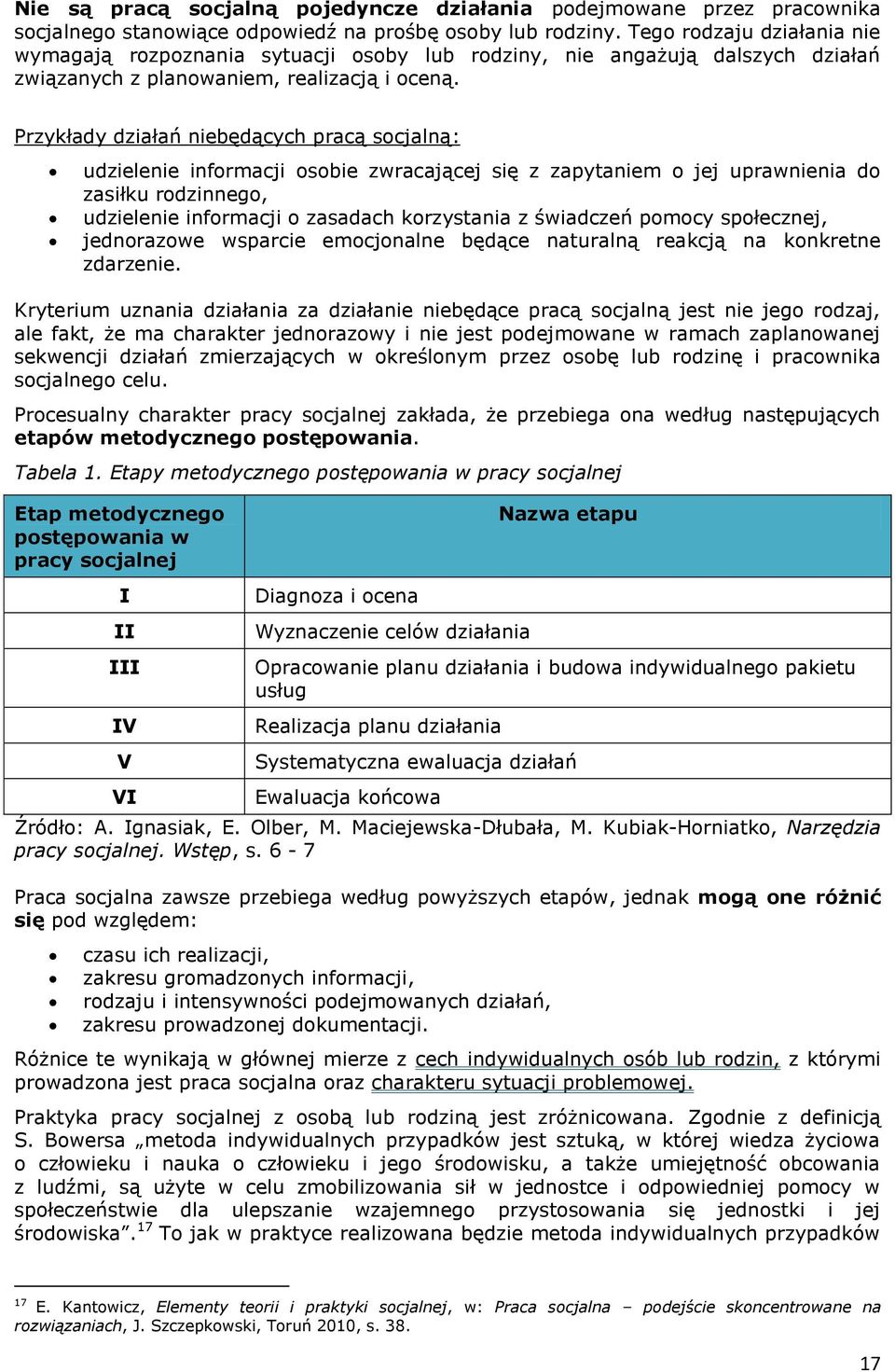 Przykłady działań niebędących pracą socjalną: udzielenie informacji osobie zwracającej się z zapytaniem o jej uprawnienia do zasiłku rodzinnego, udzielenie informacji o zasadach korzystania z