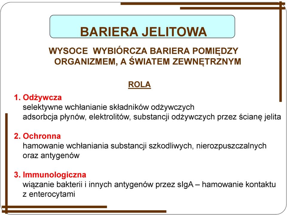 odżywczych przez ścianę jelita 2.
