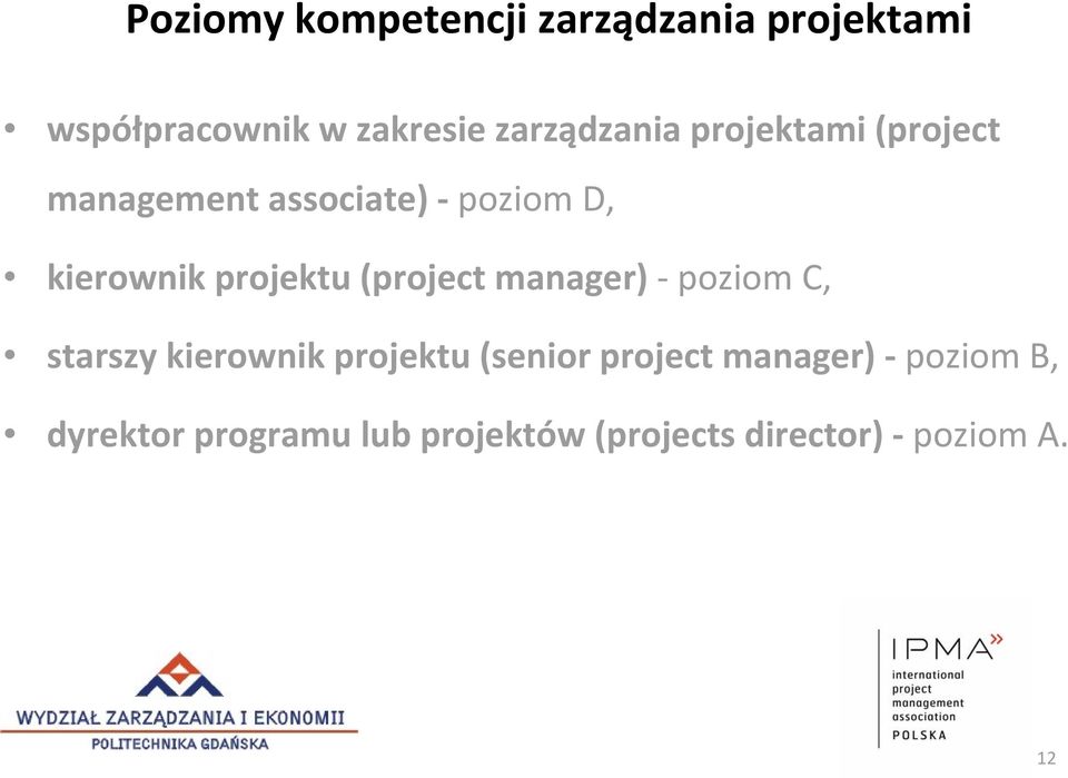 projektu (project manager) poziom C, starszy kierownik projektu (senior