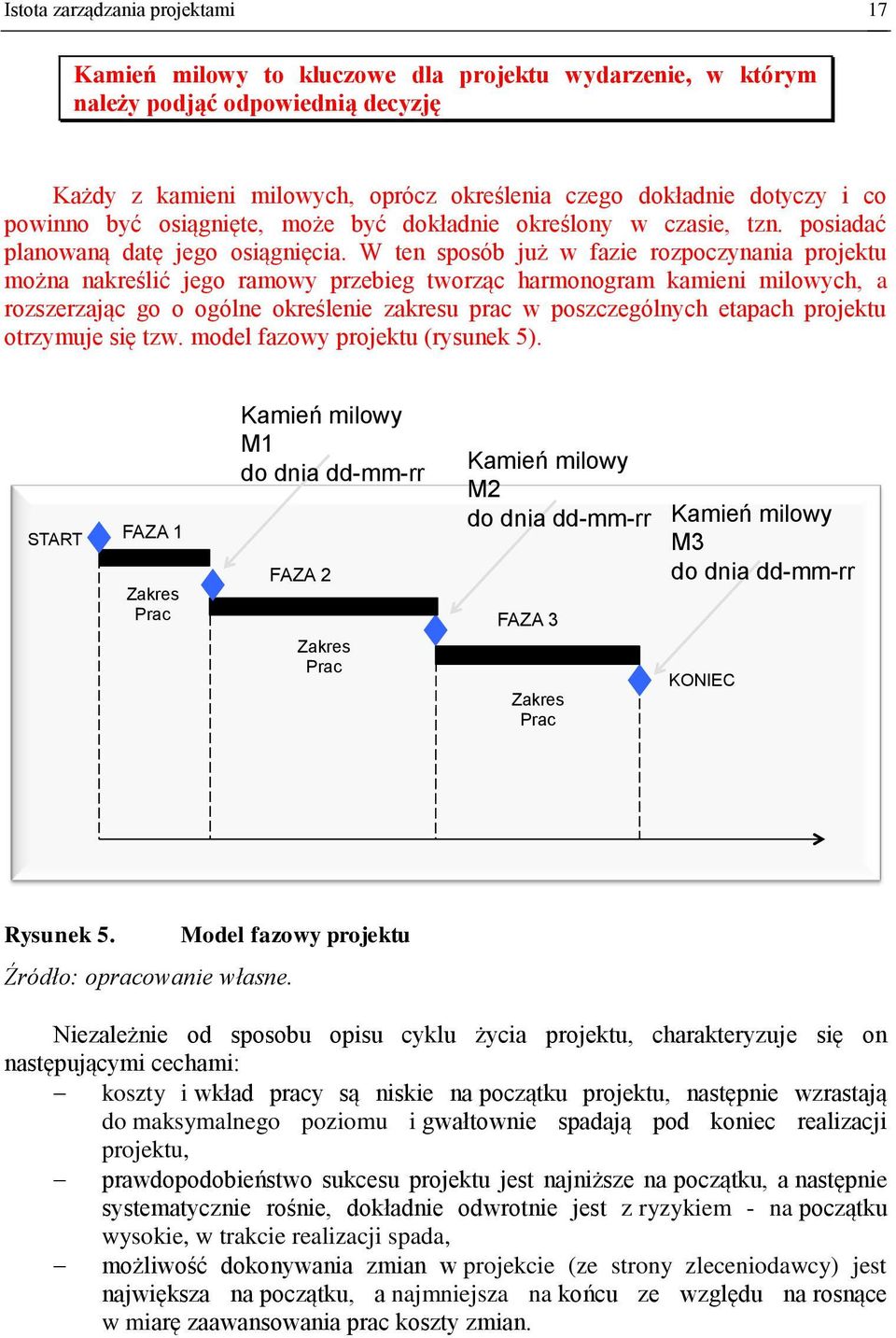 W ten sposób już w fazie rozpoczynania projektu można nakreślić jego ramowy przebieg tworząc harmonogram kamieni milowych, a rozszerzając go o ogólne określenie zakresu prac w poszczególnych etapach