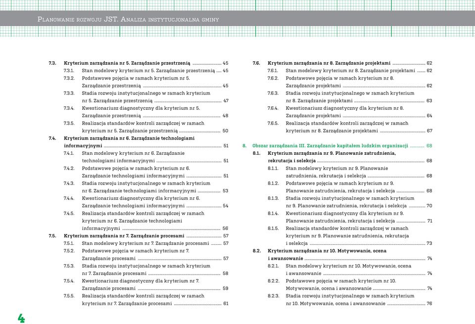 Zarządzanie przestrzenią... 47 7.3.4. Kwestionariusz diagnostyczny dla kryterium nr 5. Zarządzanie przestrzenią... 48 7.3.5. Realizacja standardów kontroli zarządczej w ramach kryterium nr 5.