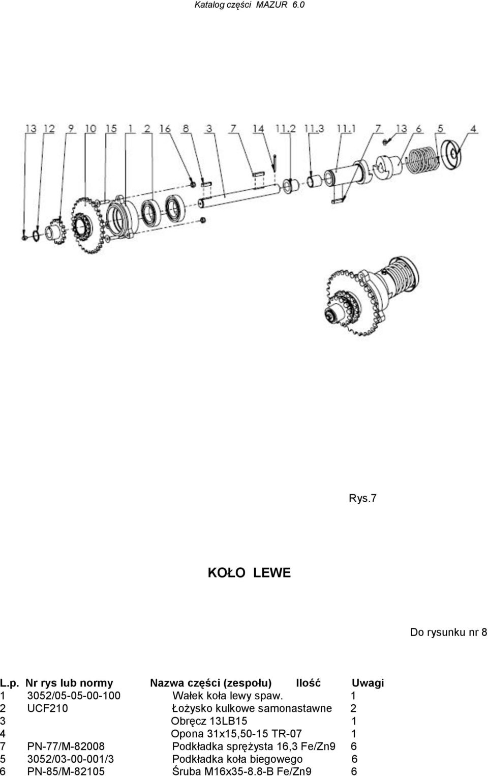 spaw. 1 2 UCF210 Łożysko kulkowe samonastawne 2 3 Obręcz 13LB15 1 4 Opona 31x15,50-15