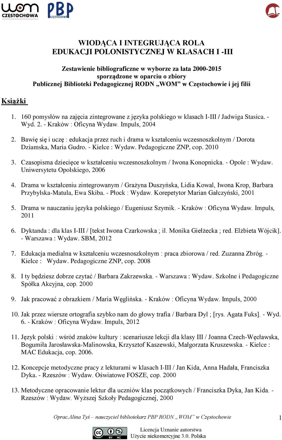 Bawię się i uczę : edukacja przez ruch i drama w kształceniu wczesnoszkolnym / Dorota Dziamska, Maria Gudro. - Kielce : Wydaw. Pedagogiczne ZNP, cop. 2010 3.