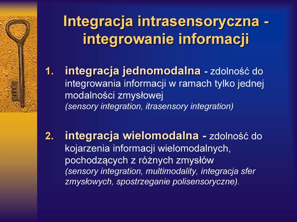 zmysłowej (sensory integration, itrasensory integration) 2.