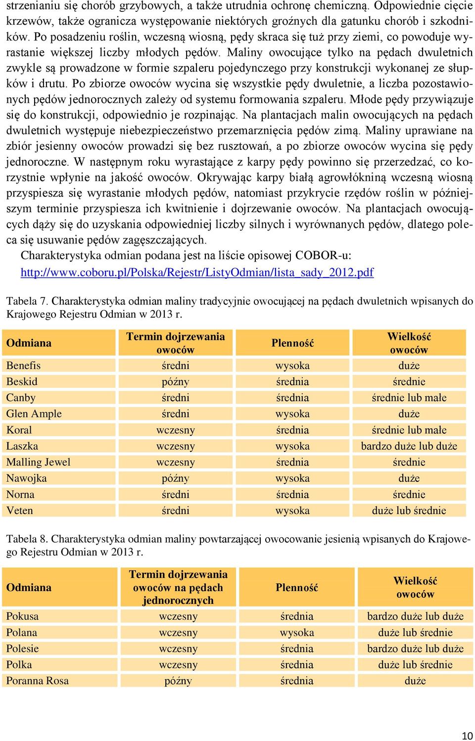 Maliny owocujące tylko na pędach dwuletnich zwykle są prowadzone w formie szpaleru pojedynczego przy konstrukcji wykonanej ze słupków i drutu.