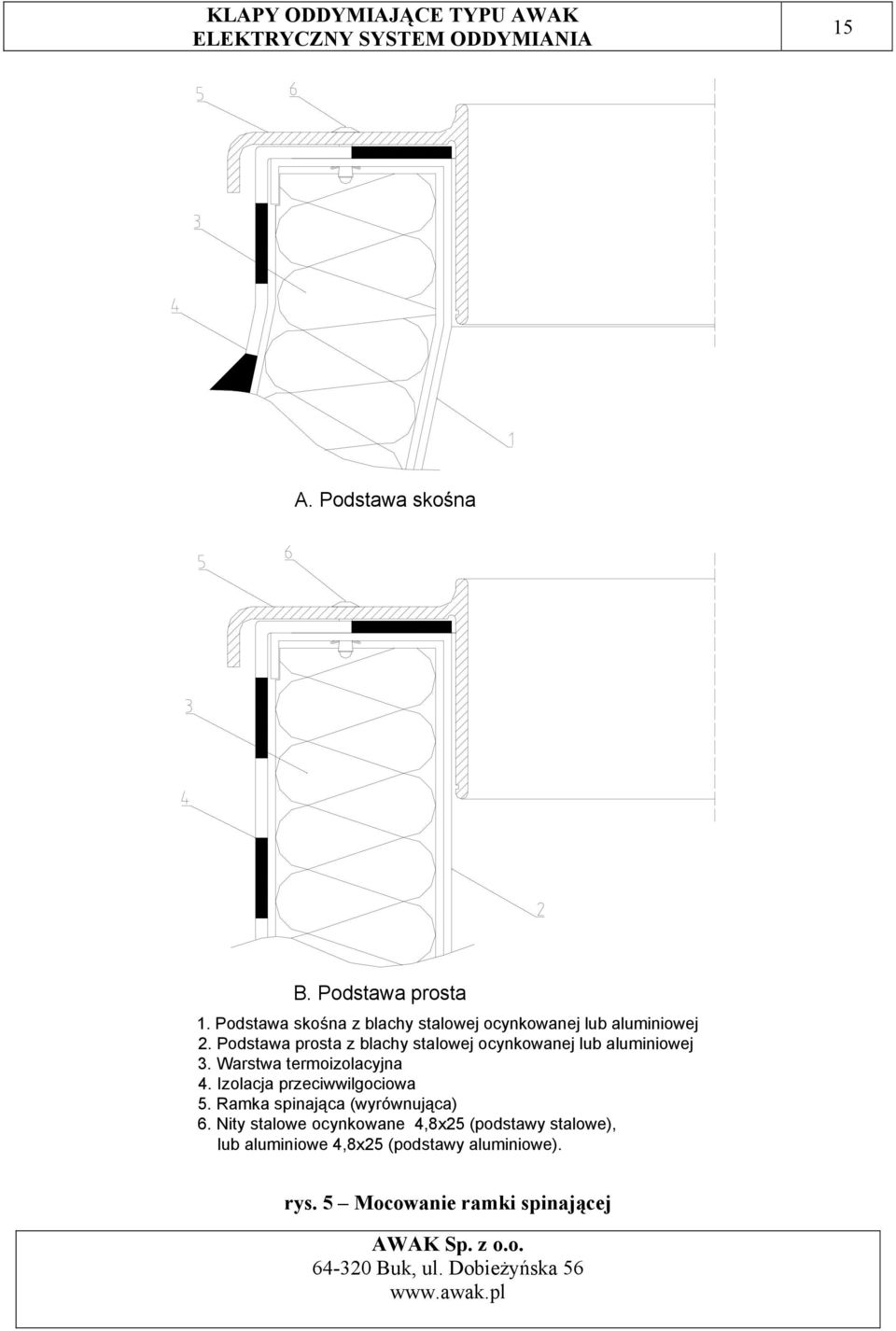 Podstawa prosta z blachy stalowej ocynkowanej lub aluminiowej 3. Warstwa termoizolacyjna 4.