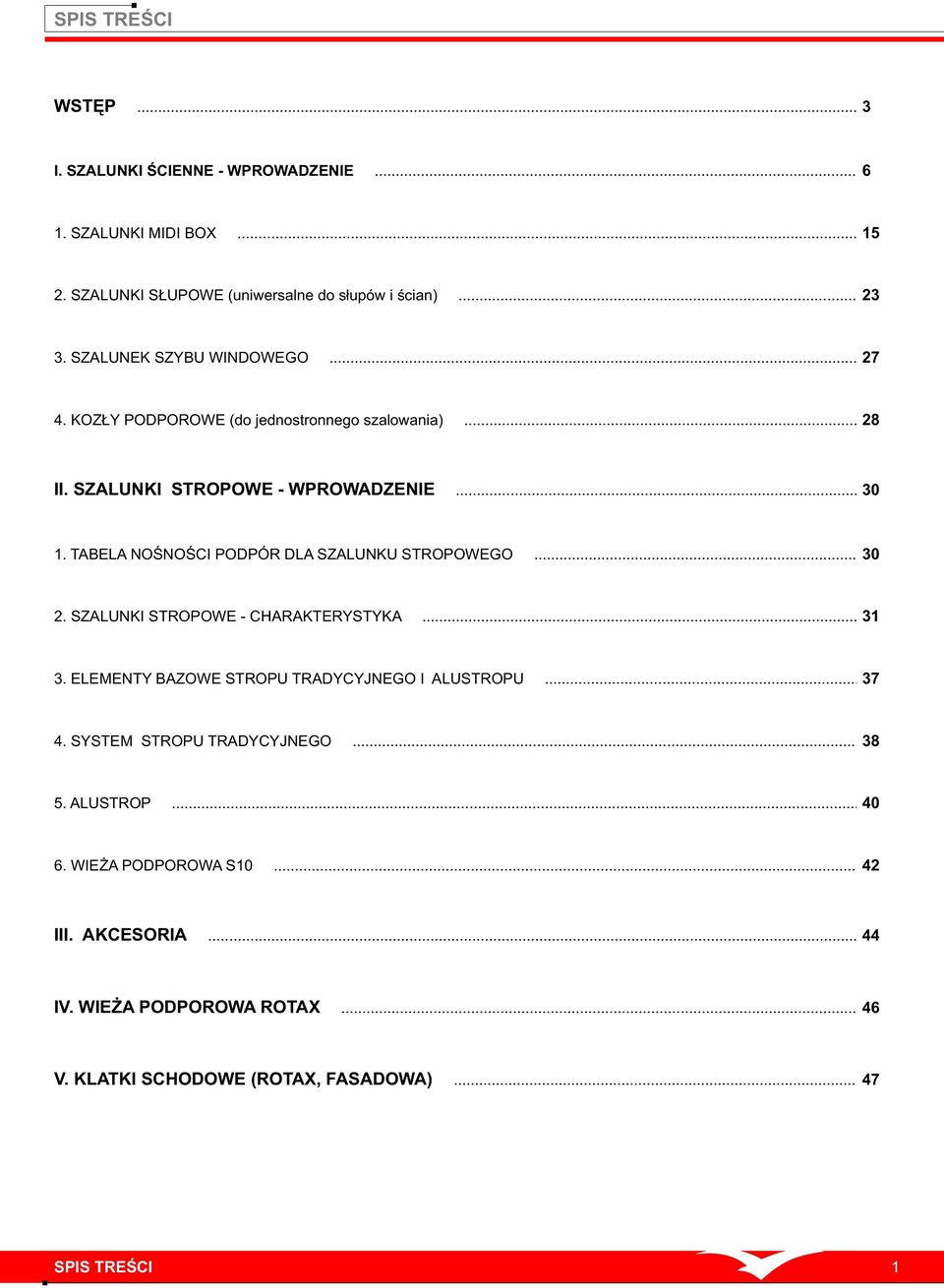 TABELA NOŚNOŚCI PODPÓR DLA SZALUNKU STROPOWEGO... 30 2. SZALUNKI STROPOWE - CHARAKTERYSTYKA... 31 3. ELEMENTY BAZOWE STROPU TRADYCYJNEGO I ALUSTROPU... 37 4.