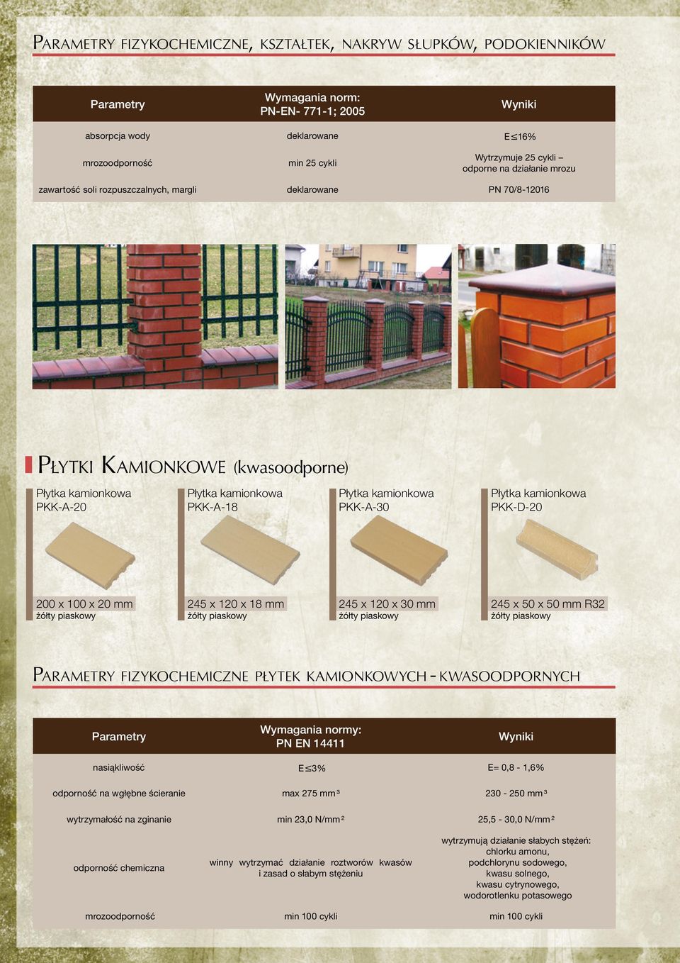 kamionkowa PKK-A-30 Płytka kamionkowa PKK-D-20 200 x 100 x 20 mm żółty piaskowy 245 x 120 x 18 mm żółty piaskowy 245 x 120 x 30 mm żółty piaskowy 245 x 50 x 50 mm R32 żółty piaskowy Parametry