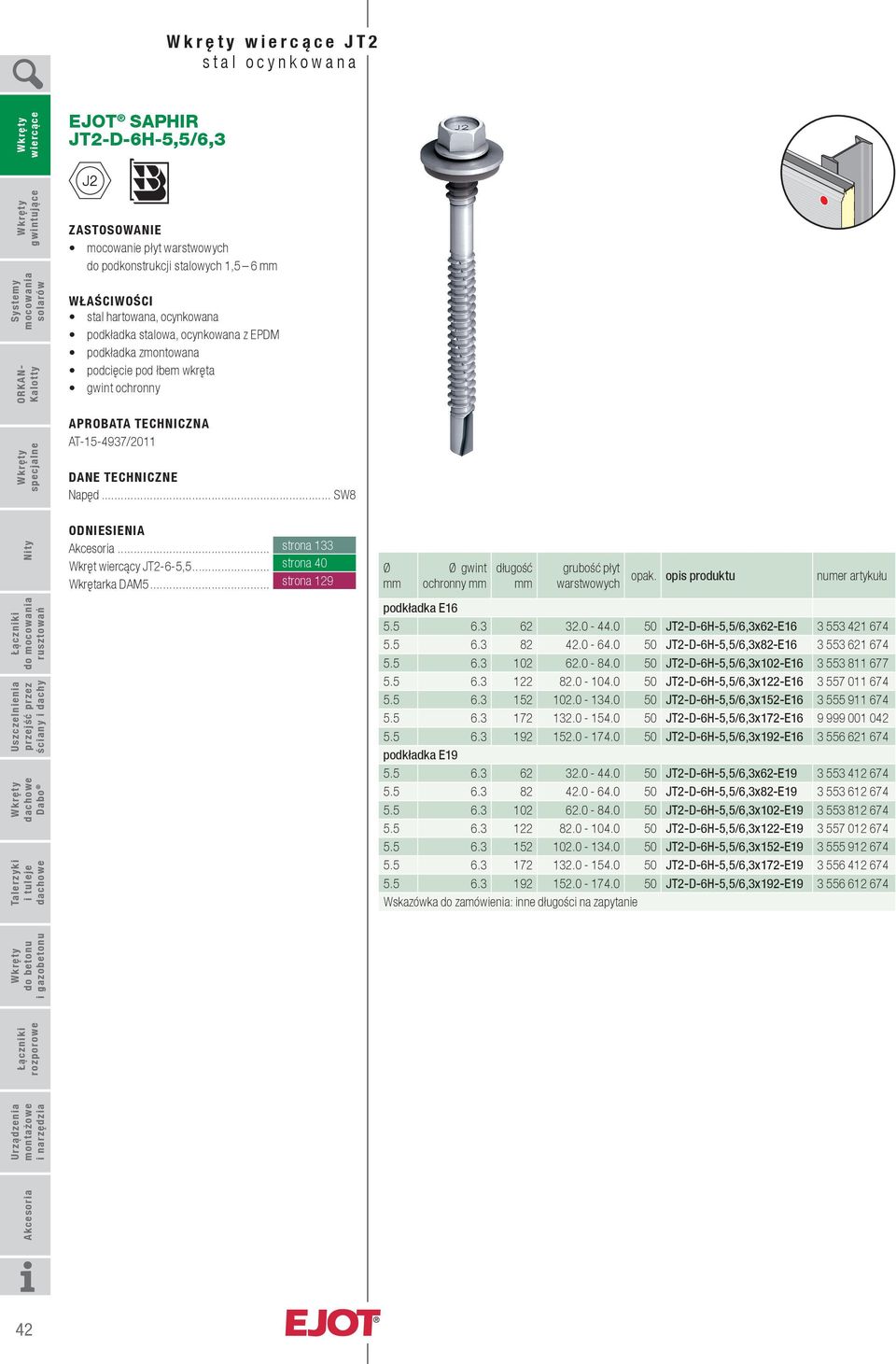 0-44.0 50 JT2-D-6H-5,5/6,3x62-E16 3 553 421 674 5.5 6.3 82 42.0-64.0 50 JT2-D-6H-5,5/6,3x82-E16 3 553 621 674 5.5 6.3 102 62.0-84.0 50 JT2-D-6H-5,5/6,3x102-E16 3 553 811 677 5.5 6.3 122 82.0-104.