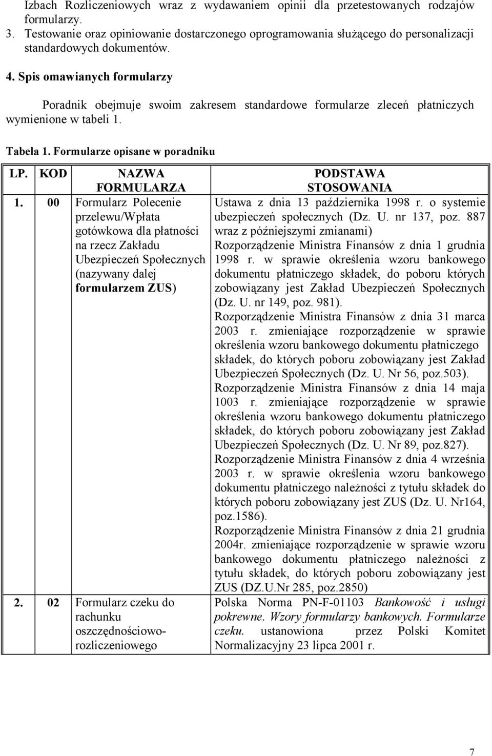 Spis omawianych formularzy Poradnik obejmuje swoim zakresem standardowe formularze zleceń płatniczych wymienione w tabeli 1. Tabela 1. Formularze opisane w poradniku LP. KOD NAZWA FORMULARZA 1.