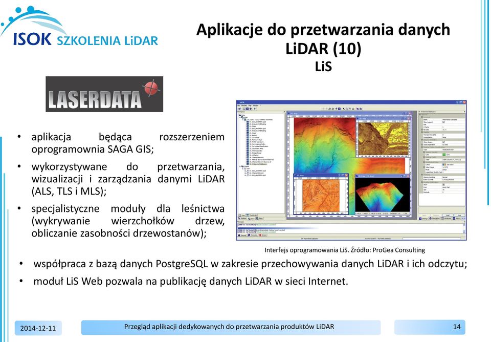 wierzchołków drzew, obliczanie zasobności drzewostanów); Interfejs oprogramowania LiS.